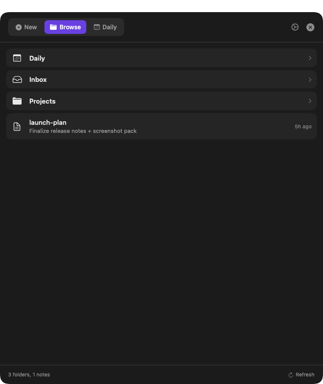 App screenshot Browse tab