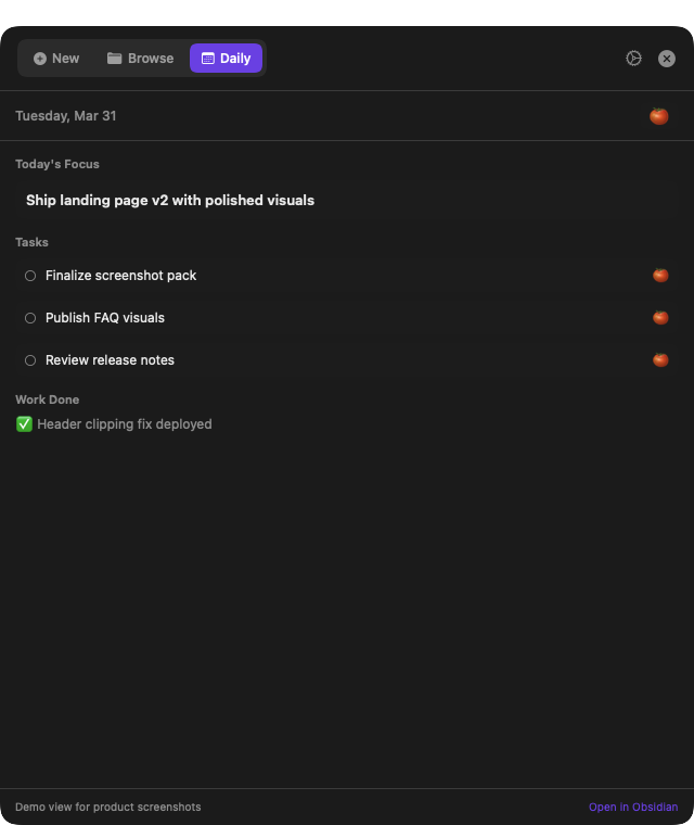 App screenshot Daily tab